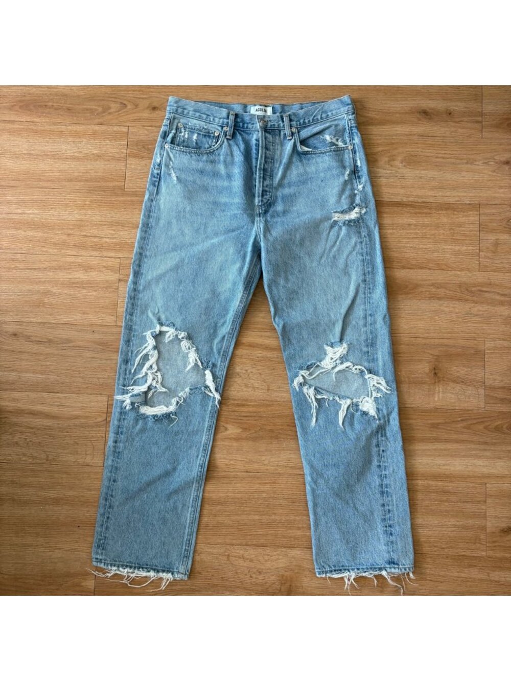 Agolde 90’s Mid Rise Denim Distressed Straight Leg Jeans Blue Women’s Size 29